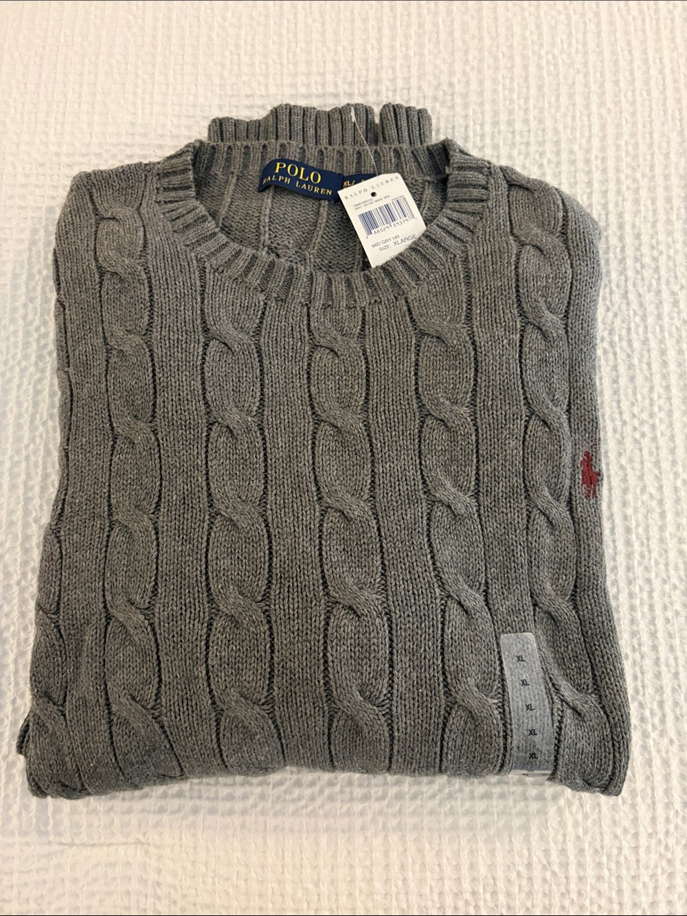 Polo by Ralph Lauren Gray Cable-Knit Crewneck Sweater with Red Pony